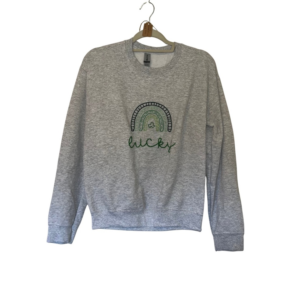 Lucky Hand Embroidered Grey Sweatshirt
